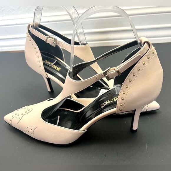 Just Cavalli Nude Low Heel Shoes with Gold Metal Studs - Picture 5 of 14